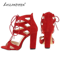 Ankle Strap Sandals Faux Velvet Open Toe Square High Heels Party Dress Red Wedding Jazz Dance Shoes