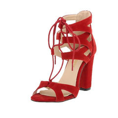 Ankle Strap Sandals Faux Velvet Open Toe Square High Heels Party Dress Red Wedding Jazz Dance Shoes
