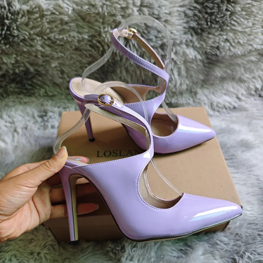 Ankle Strap Sandals Stilettos Sexy Hollow Pumps 11cm Pointed Toe High Heels Nighclub Party Dress Wedding Jazz Dance Shoes