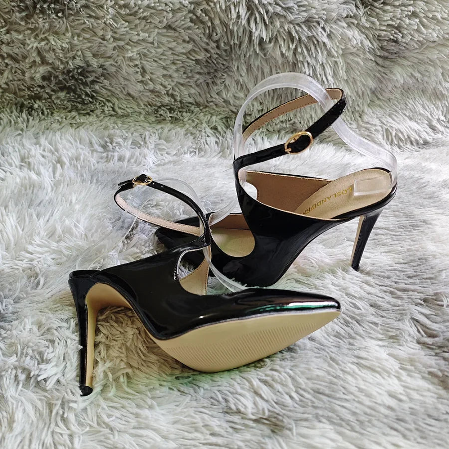 Ankle Strap Sandals Stilettos Sexy Hollow Pumps 11cm Pointed Toe High Heels Nighclub Party Dress Wedding Jazz Dance Shoes