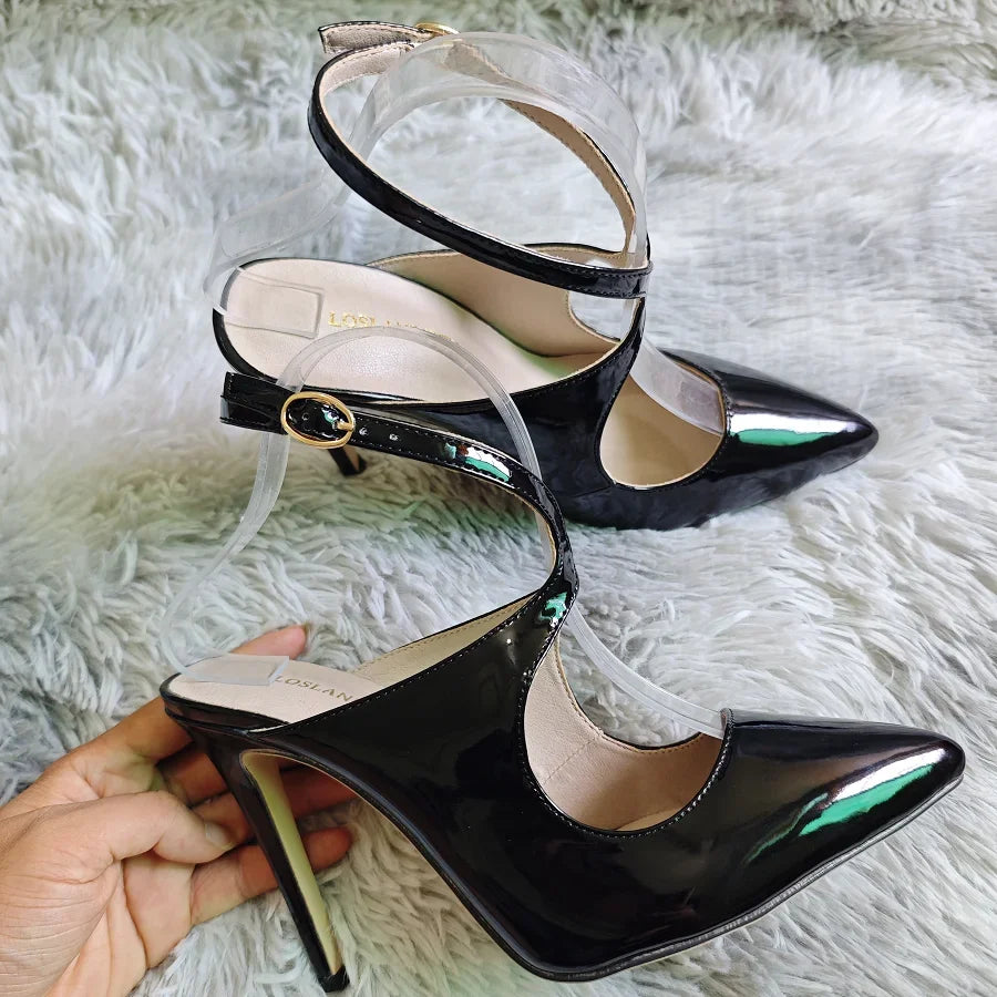 Ankle Strap Sandals Stilettos Sexy Hollow Pumps 11cm Pointed Toe High Heels Nighclub Party Dress Wedding Jazz Dance Shoes