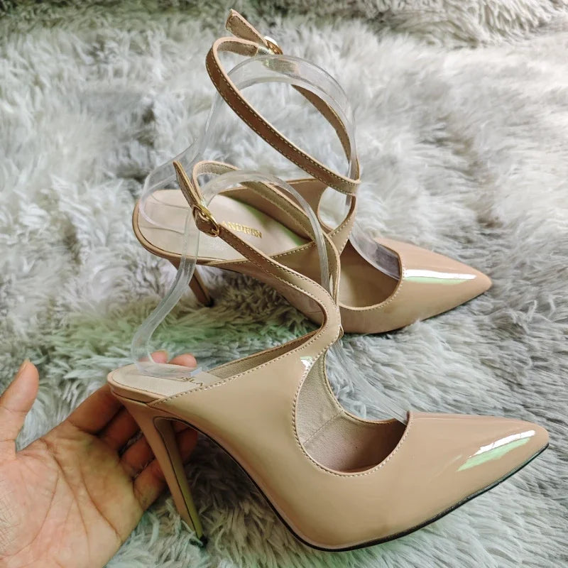 Ankle Strap Sandals Stilettos Sexy Hollow Pumps 11cm Pointed Toe High Heels Nighclub Party Dress Wedding Jazz Dance Shoes
