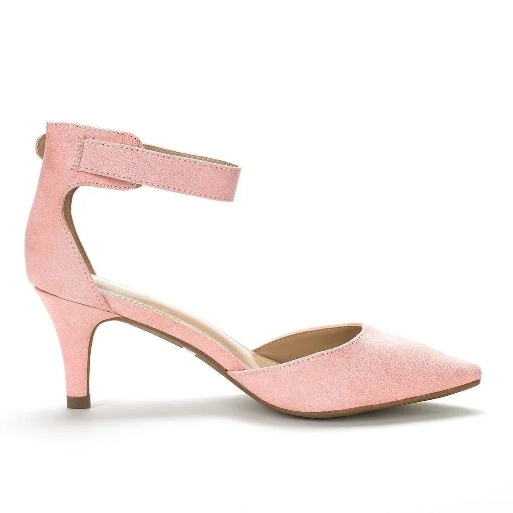 Ankle Straps Sandals Classic Lady Bridal Suede Thick Heel Open Toe Office Wedding Party Dress Shoes