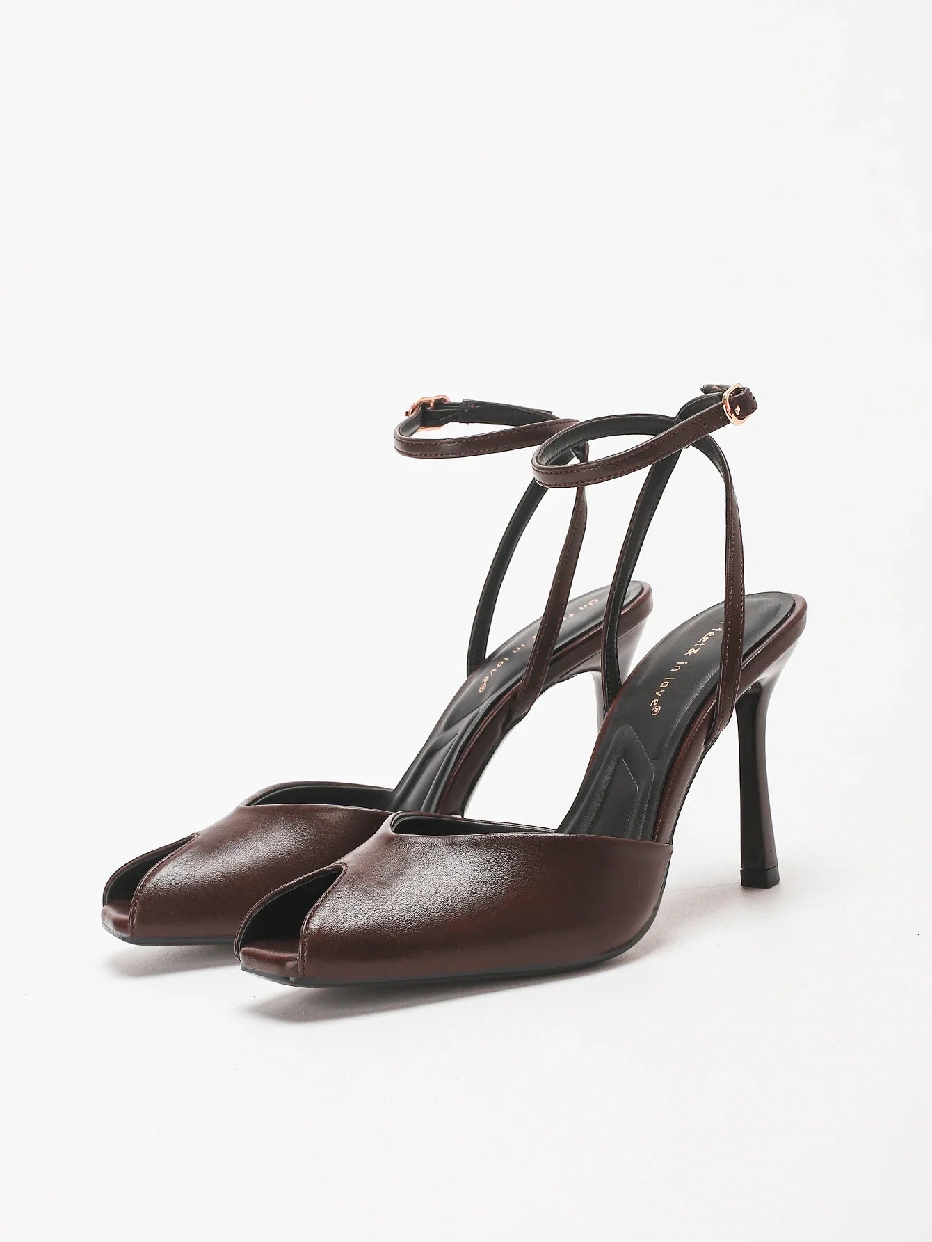 Brown Leather Peep Toe High Heel Sandals Ankle Strap Slingback Pumps Elegant Stiletto Heels Party Office Weddin