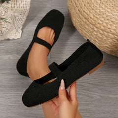 Casual Knitted Ballet Flats Shoes Comfortable Anti-slip Strap Loafers Mary Jane Lightweight Daily Walking Sneakers
