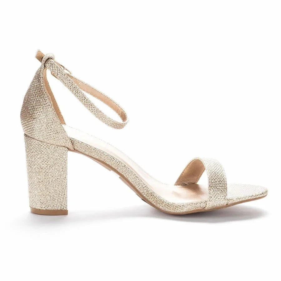 Chunky Sandals Silver Gold Glitter Flash Sexy 8cm Open Toes Buckle Strap Thick High Heels Party Dress Wedding Shoes