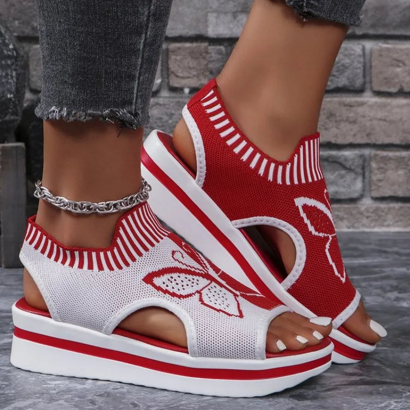Flat Sandals Mesh Fish Mouth Casual Low Heels Slides Platform Shoes Sports Wedges Beach Comfort Sandals