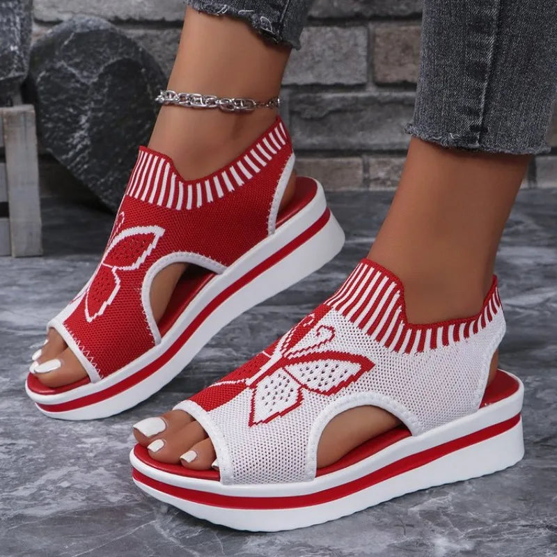 Flat Sandals Mesh Fish Mouth Casual Low Heels Slides Platform Shoes Sports Wedges Beach Comfort Sandals