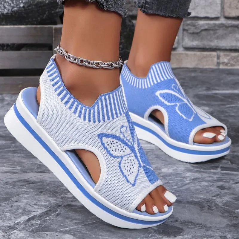 Flat Sandals Mesh Fish Mouth Casual Low Heels Slides Platform Shoes Sports Wedges Beach Comfort Sandals