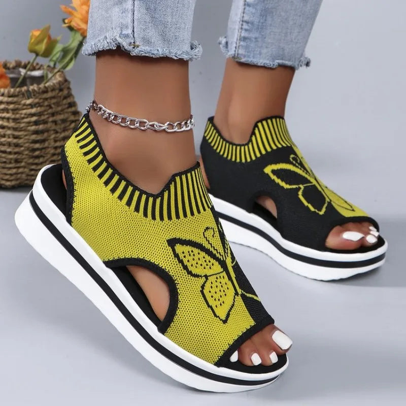 Flat Sandals Mesh Fish Mouth Casual Low Heels Slides Platform Shoes Sports Wedges Beach Comfort Sandals