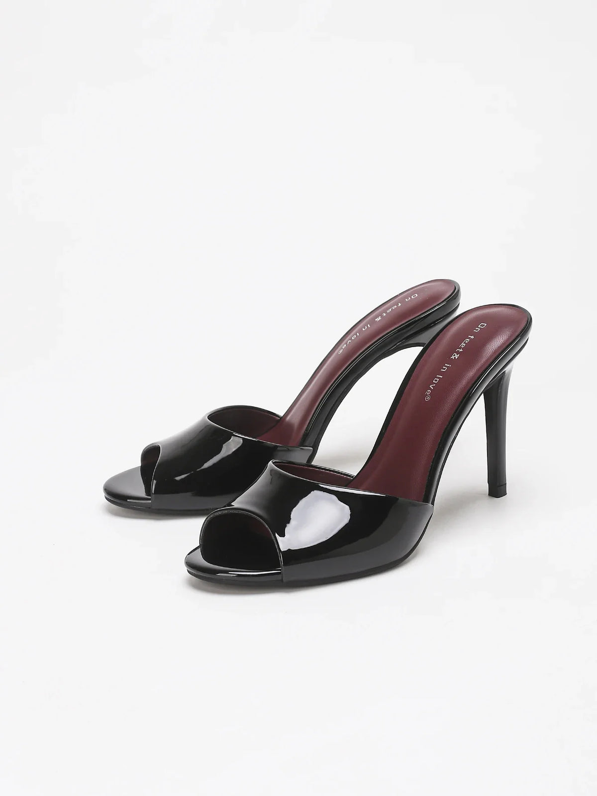 Glossy Patent PU Leather Open Peep Toe Slide Mule Sandals Slip On Stiletto High Heels Backless Slippers Party