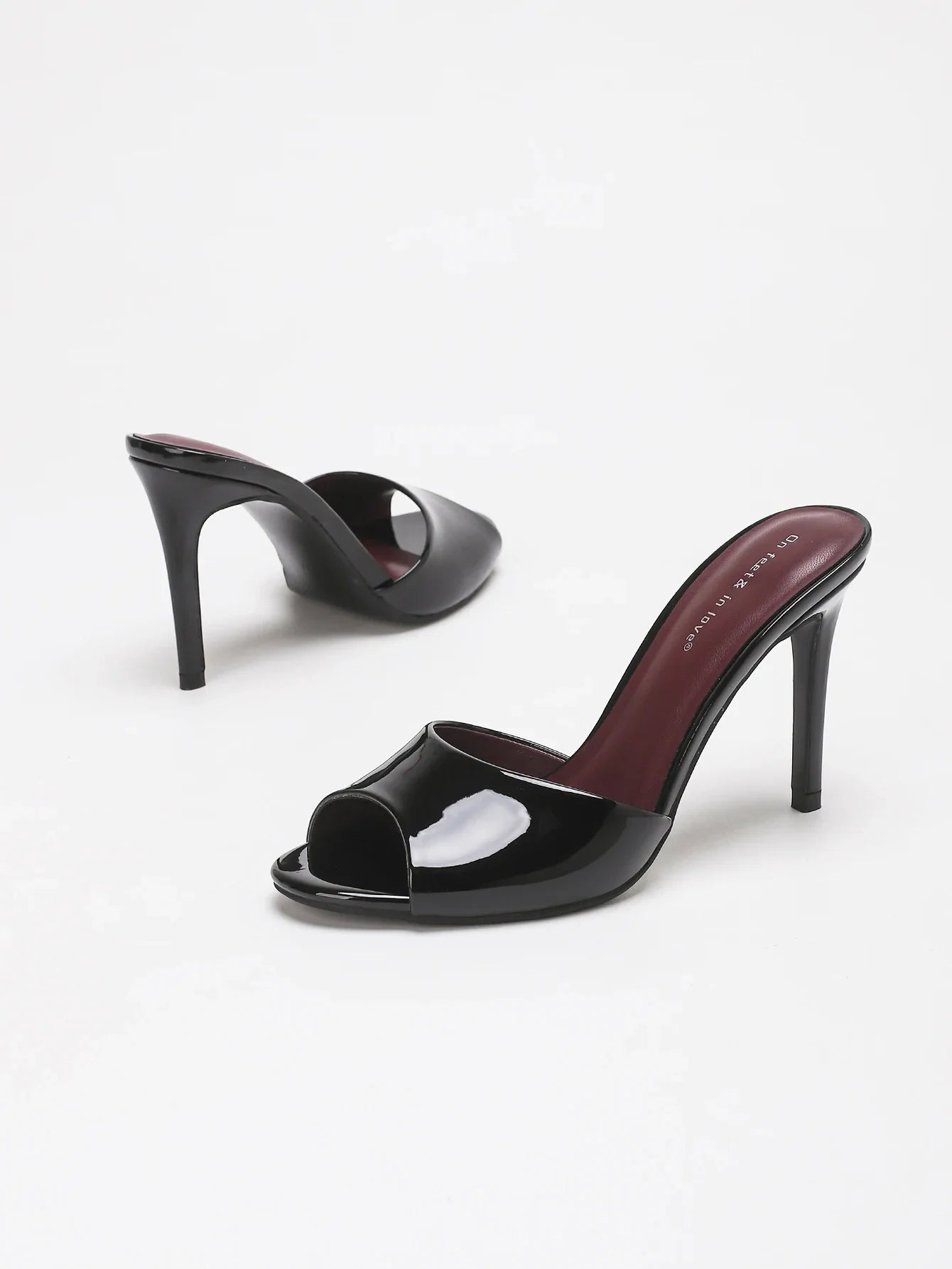 Glossy Patent PU Leather Open Peep Toe Slide Mule Sandals Slip On Stiletto High Heels Backless Slippers Party