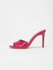 Glossy Patent PU Leather Open Peep Toe Slide Mule Sandals Slip On Stiletto High Heels Backless Slippers Party