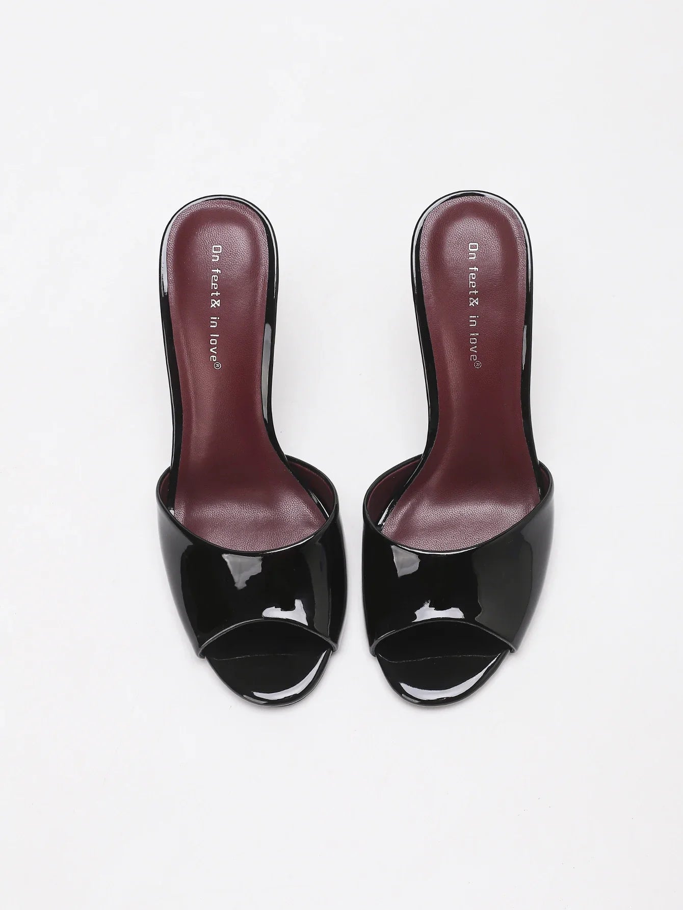Glossy Patent PU Leather Open Peep Toe Slide Mule Sandals Slip On Stiletto High Heels Backless Slippers Party