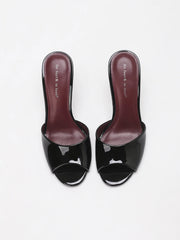 Glossy Patent PU Leather Open Peep Toe Slide Mule Sandals Slip On Stiletto High Heels Backless Slippers Party