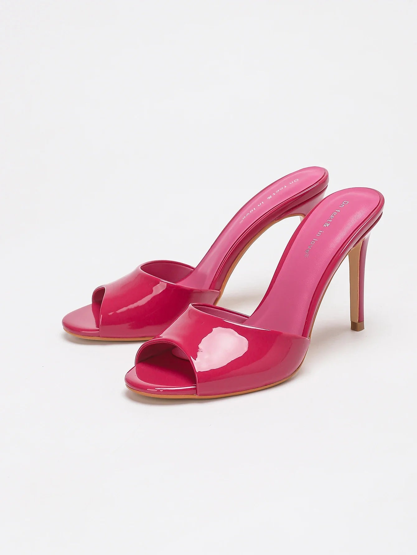 Glossy Patent PU Leather Open Peep Toe Slide Mule Sandals Slip On Stiletto High Heels Backless Slippers Party