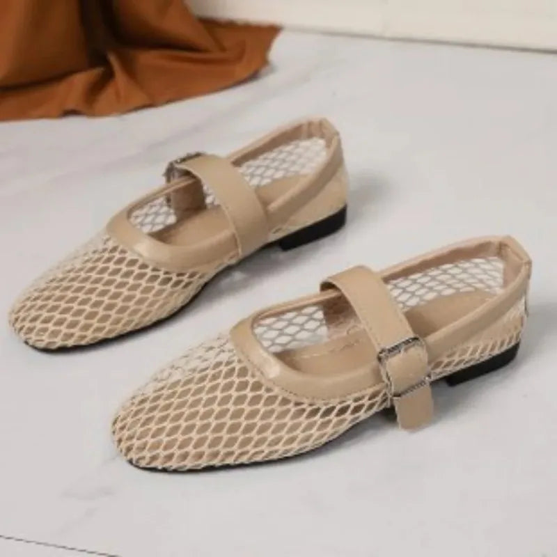 Mesh Ballet Flats Fishnet Ballerina Flats Comfortable Round Toe Ballet Shoes Breathable Casual Walking Shoes Commuting