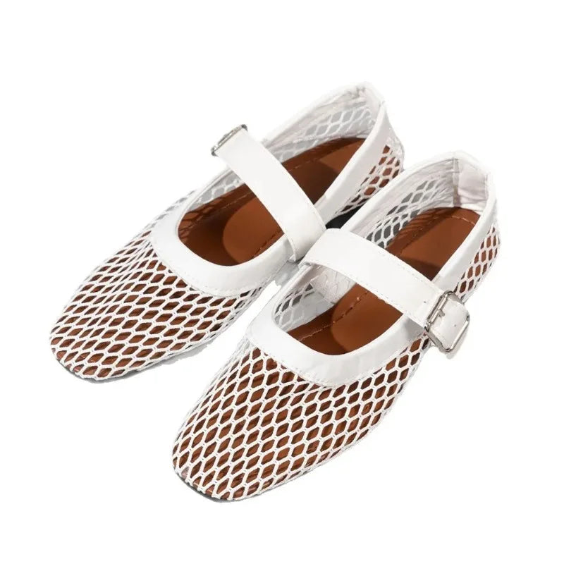 Mesh Ballet Flats Fishnet Ballerina Flats Comfortable Round Toe Ballet Shoes Breathable Casual Walking Shoes Commuting