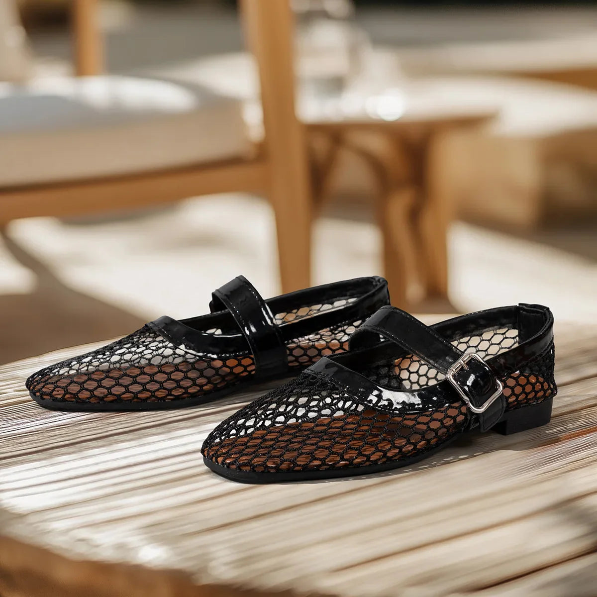 Mesh Ballet Flats Fishnet Ballerina Flats Comfortable Round Toe Ballet Shoes Breathable Casual Walking Shoes Commuting