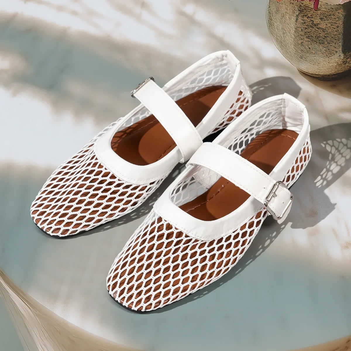 Mesh Ballet Flats Fishnet Ballerina Flats Comfortable Round Toe Ballet Shoes Breathable Casual Walking Shoes Commuting