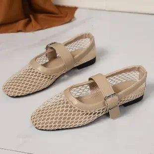 Mesh Ballet Flats Fishnet Ballerina Flats Comfortable Round Toe Ballet Shoes Breathable Casual Walking Shoes Commuting