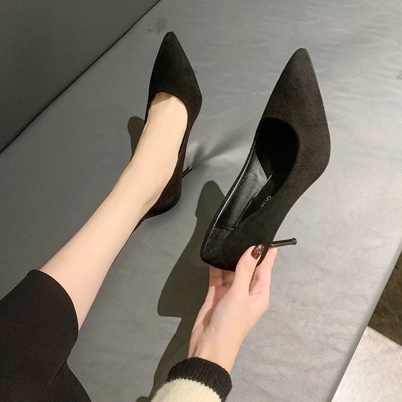 Mid Heeled Sandals Black 6-8-10cm Pointed Thin Heeled Baotou Banquet High Heeled Shoes Womens Shoes Tacones Mujer