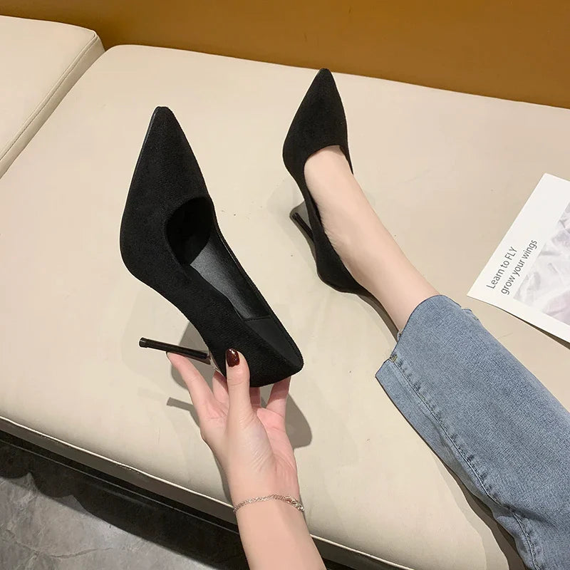 Mid Heeled Sandals Black 6-8-10cm Pointed Thin Heeled Baotou Banquet High Heeled Shoes Womens Shoes Tacones Mujer