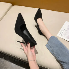 Mid Heeled Sandals Black 6-8-10cm Pointed Thin Heeled Baotou Banquet High Heeled Shoes Womens Shoes Tacones Mujer