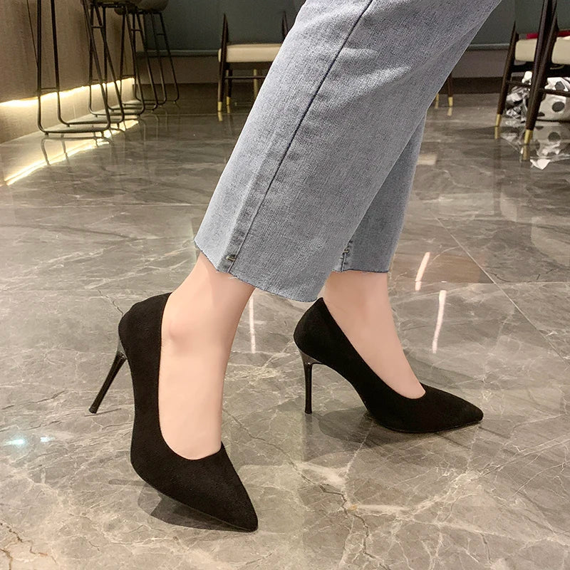 Mid Heeled Sandals Black 6-8-10cm Pointed Thin Heeled Baotou Banquet High Heeled Shoes Womens Shoes Tacones Mujer
