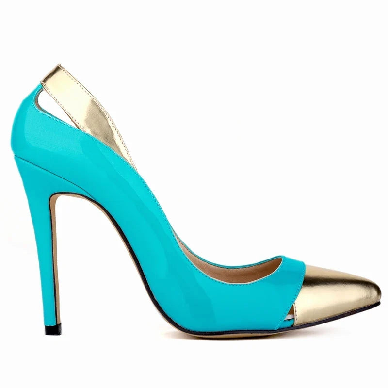 Pumps 11cm Patent Leather Mix Color Pointed Toe Ship-on Thin High Heels Shallow Party Red Wedding Shoes