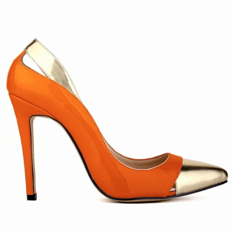 Pumps 11cm Patent Leather Mix Color Pointed Toe Ship-on Thin High Heels Shallow Party Red Wedding Shoes