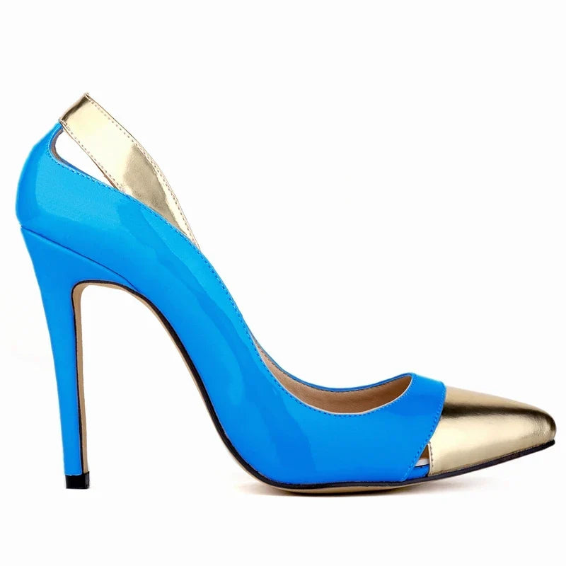 Pumps 11cm Patent Leather Mix Color Pointed Toe Ship-on Thin High Heels Shallow Party Red Wedding Shoes