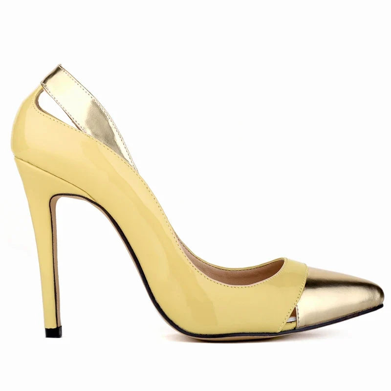 Pumps 11cm Patent Leather Mix Color Pointed Toe Ship-on Thin High Heels Shallow Party Red Wedding Shoes