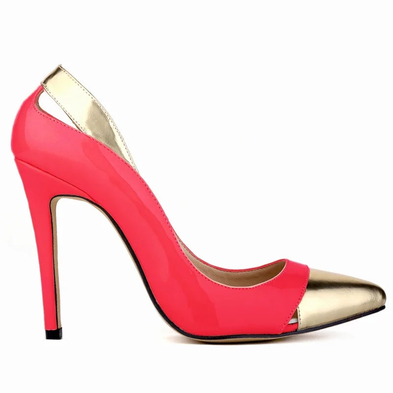 Pumps 11cm Patent Leather Mix Color Pointed Toe Ship-on Thin High Heels Shallow Party Red Wedding Shoes