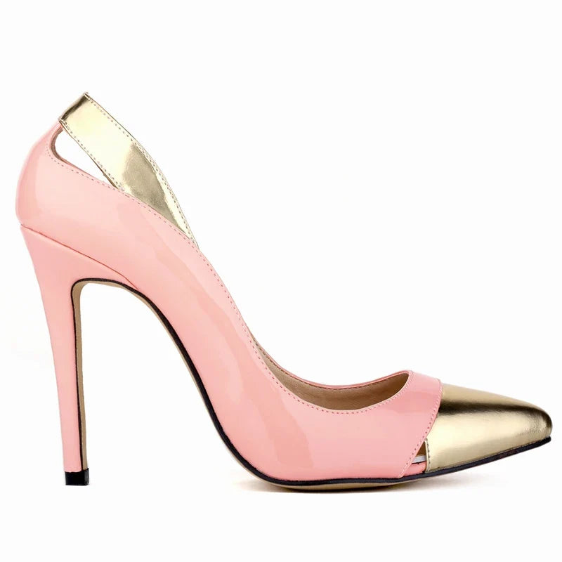 Pumps 11cm Patent Leather Mix Color Pointed Toe Ship-on Thin High Heels Shallow Party Red Wedding Shoes