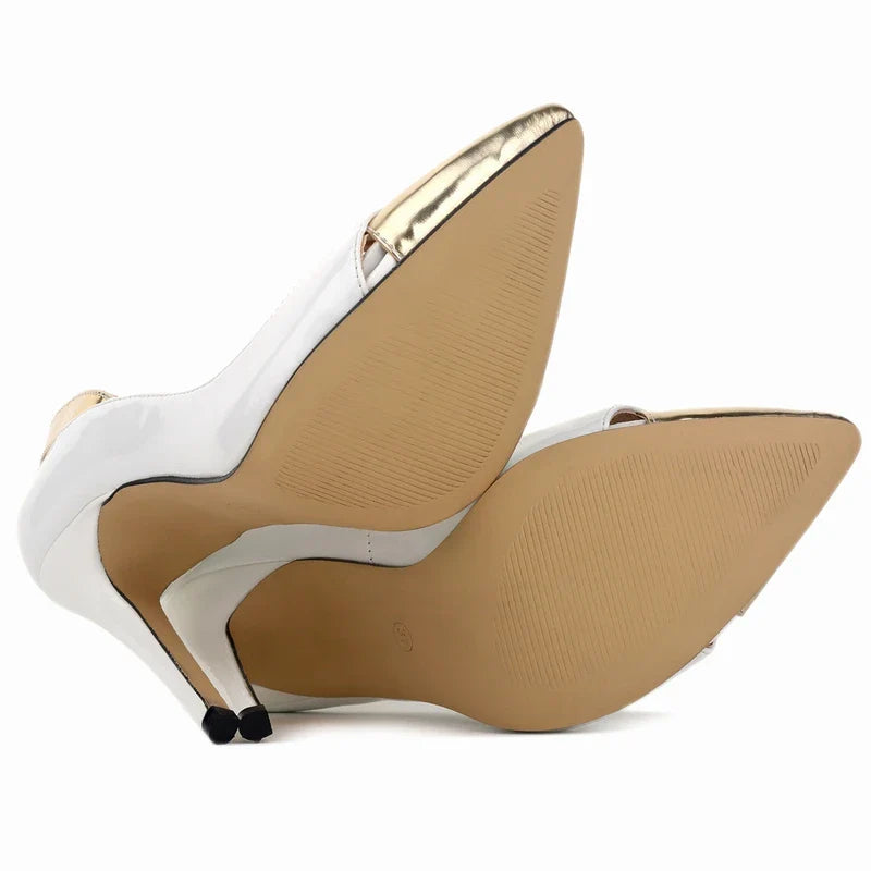 Pumps 11cm Patent Leather Mix Color Pointed Toe Ship-on Thin High Heels Shallow Party Red Wedding Shoes