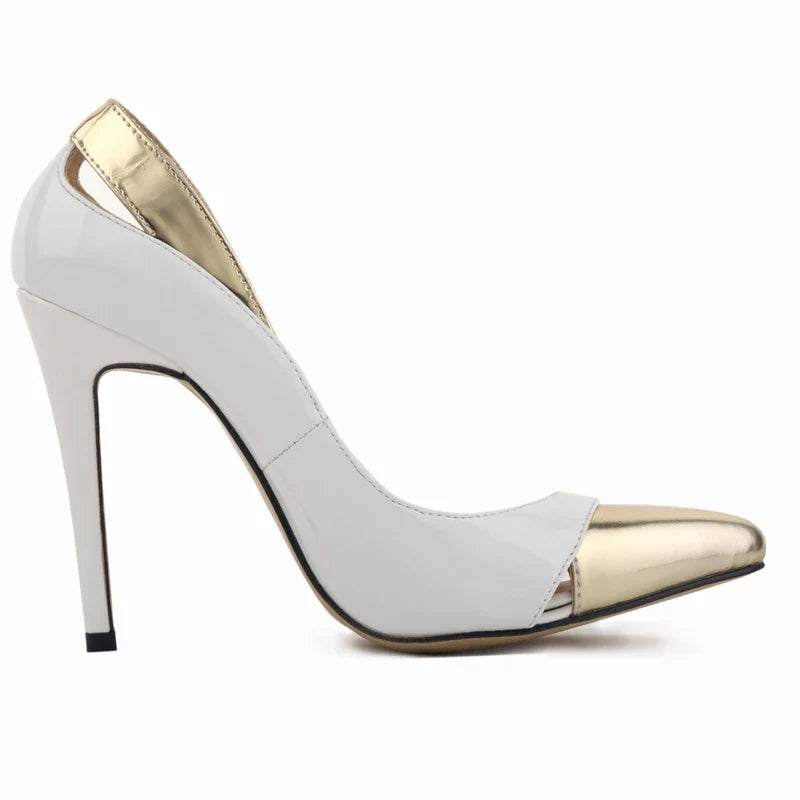 Pumps 11cm Patent Leather Mix Color Pointed Toe Ship-on Thin High Heels Shallow Party Red Wedding Shoes