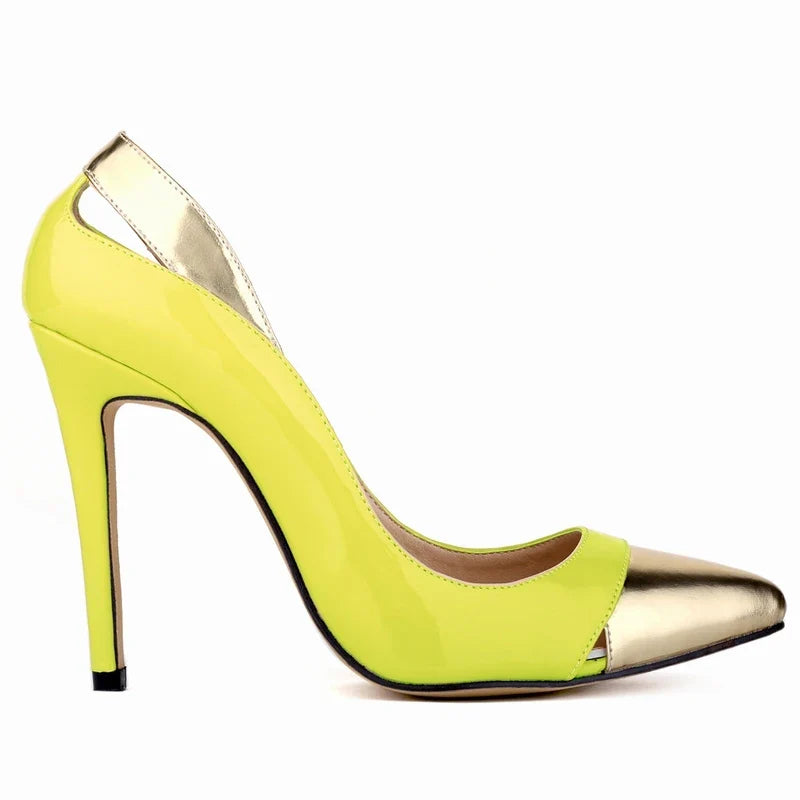 Pumps 11cm Patent Leather Mix Color Pointed Toe Ship-on Thin High Heels Shallow Party Red Wedding Shoes
