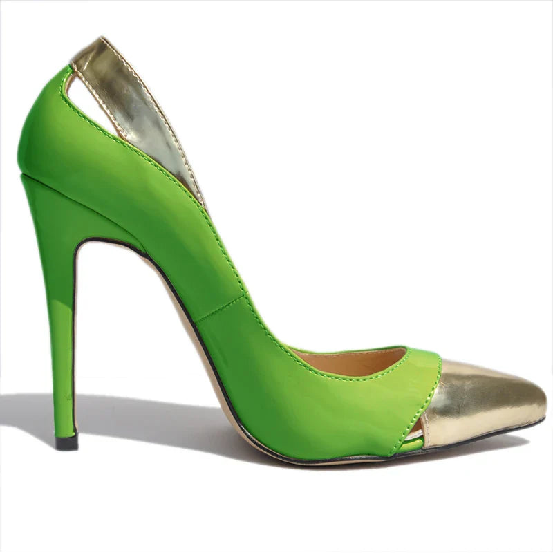 Pumps 11cm Patent Leather Mix Color Pointed Toe Ship-on Thin High Heels Shallow Party Red Wedding Shoes