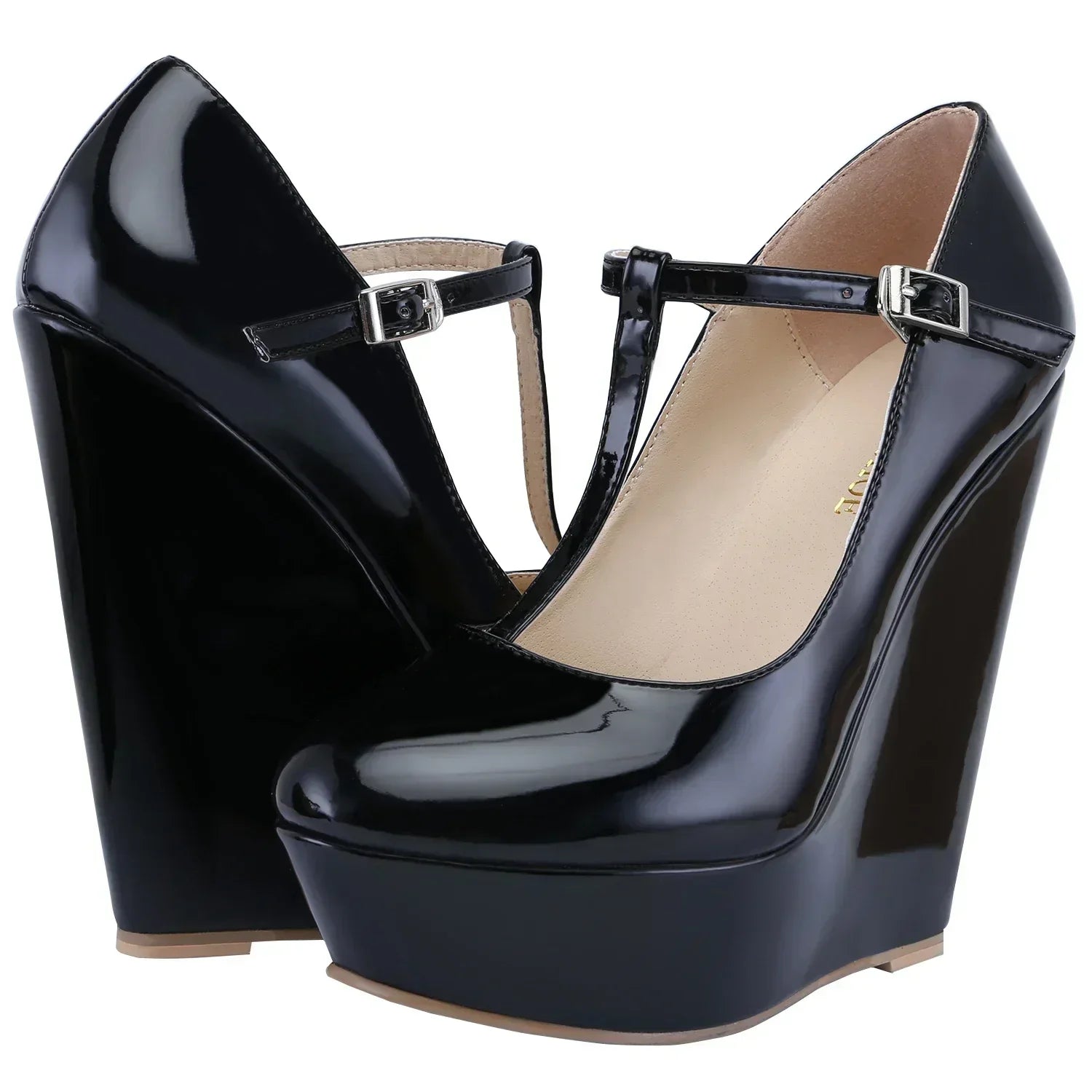 Pumps Autumn 14cm Round Toes T-Strap Platform Wedge High Heels Gladiator Dress Party Wedding Shoes
