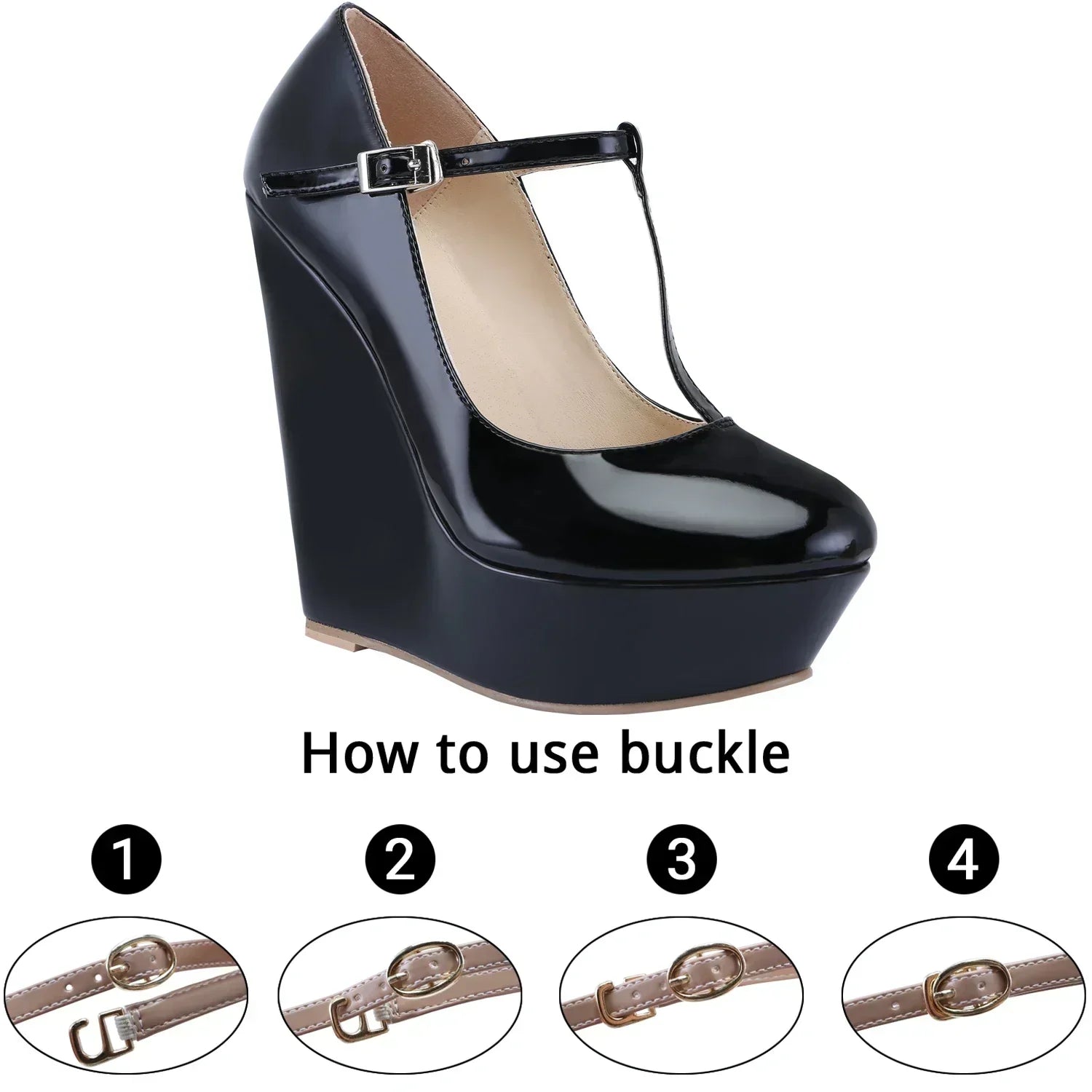 Pumps Autumn 14cm Round Toes T-Strap Platform Wedge High Heels Gladiator Dress Party Wedding Shoes