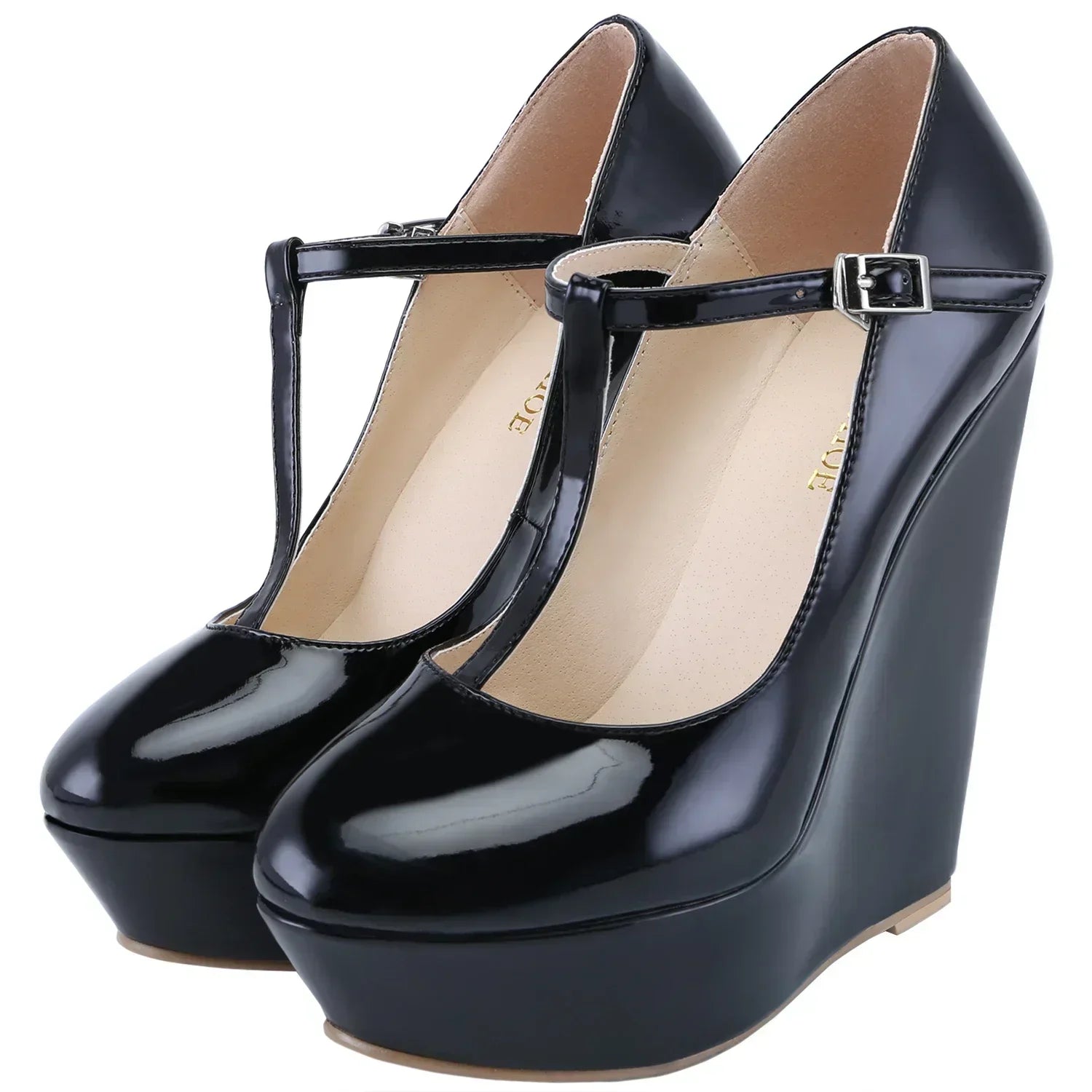 Pumps Autumn 14cm Round Toes T-Strap Platform Wedge High Heels Gladiator Dress Party Wedding Shoes