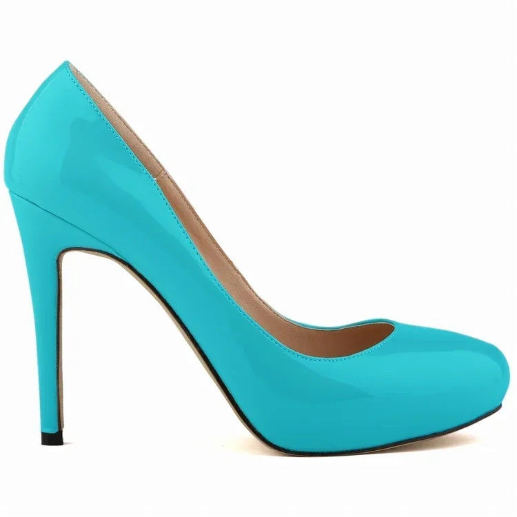 Pumps Sexy 11cm Shallow Patent Leather Round Toe Platform High Heels Lady Office Party Wedding Shoes Large Size 43