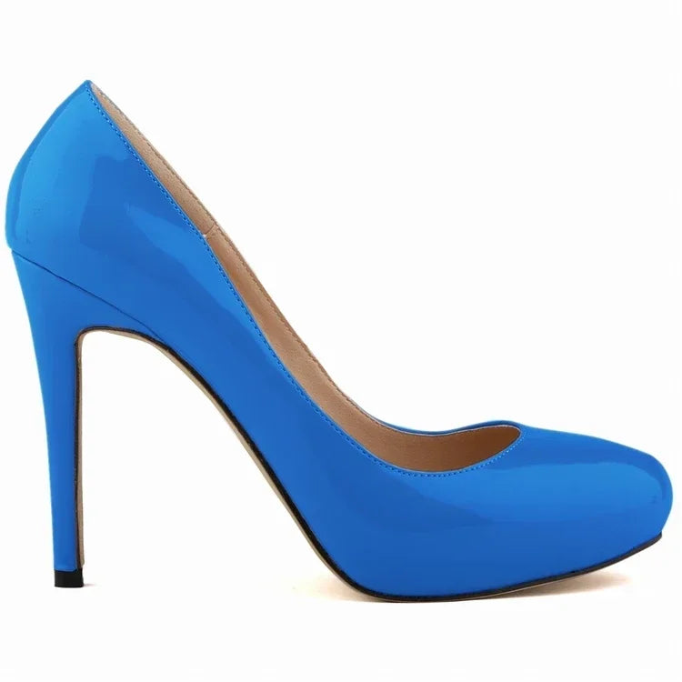 Pumps Sexy 11cm Shallow Patent Leather Round Toe Platform High Heels Lady Office Party Wedding Shoes Large Size 43