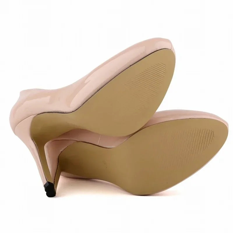 Pumps Sexy 11cm Shallow Patent Leather Round Toe Platform High Heels Lady Office Party Wedding Shoes Large Size 43