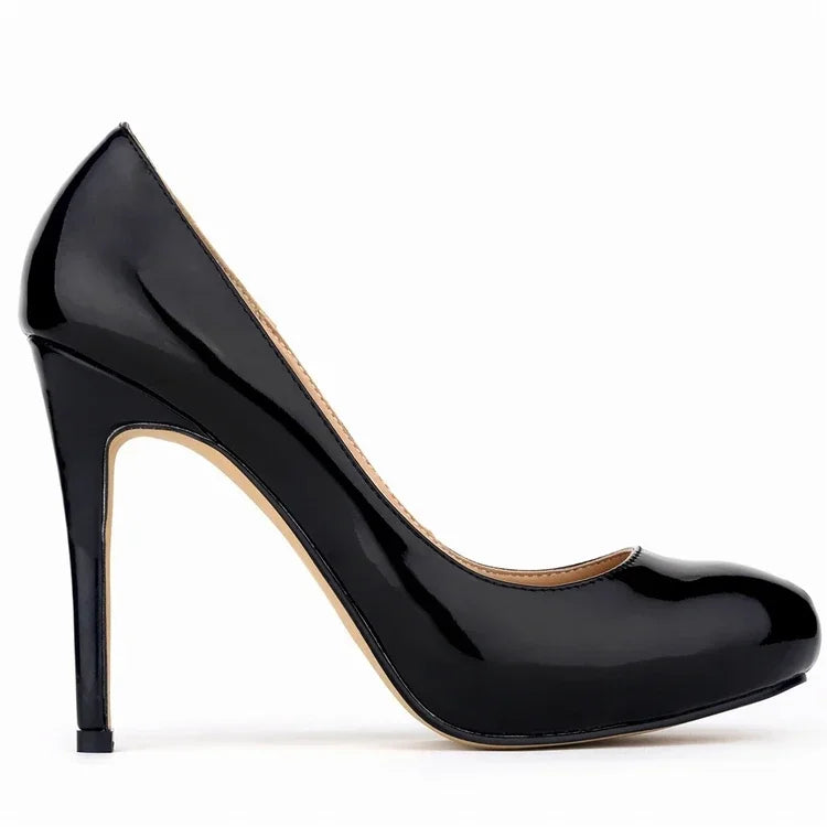 Pumps Sexy 11cm Shallow Patent Leather Round Toe Platform High Heels Lady Office Party Wedding Shoes Large Size 43