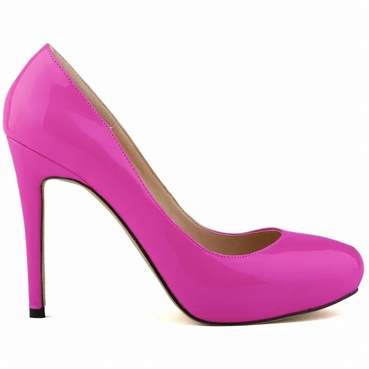 Pumps Sexy 11cm Shallow Patent Leather Round Toe Platform High Heels Lady Office Party Wedding Shoes Large Size 43