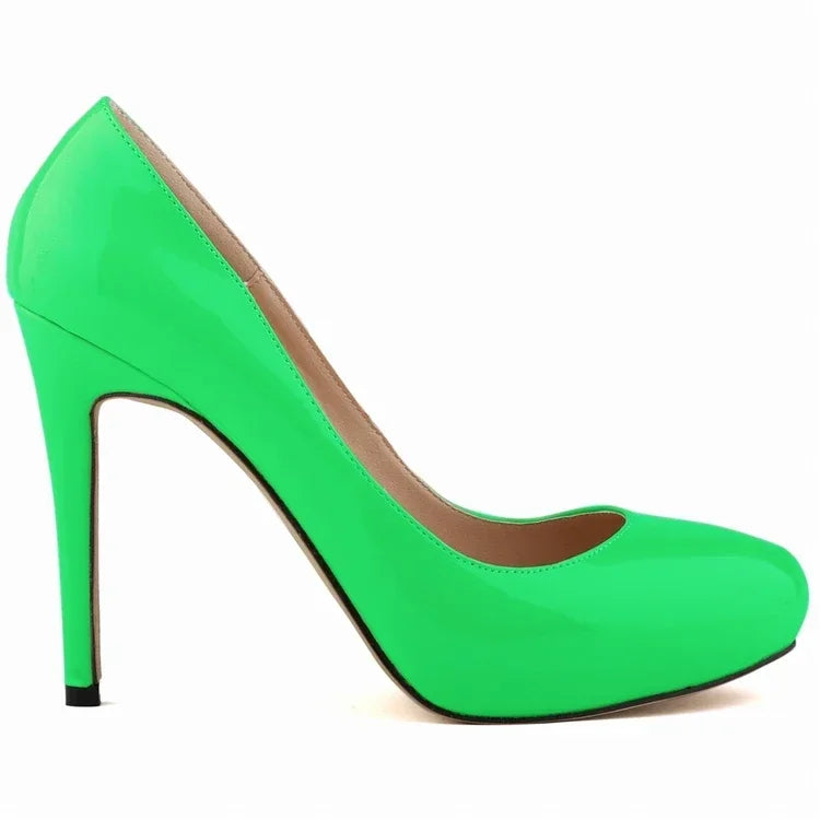 Pumps Sexy 11cm Shallow Patent Leather Round Toe Platform High Heels Lady Office Party Wedding Shoes Large Size 43