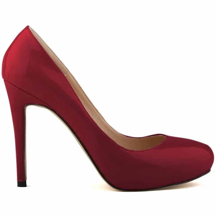 Pumps Sexy 11cm Shallow Patent Leather Round Toe Platform High Heels Lady Office Party Wedding Shoes Large Size 43