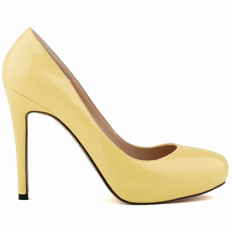 Pumps Sexy 11cm Shallow Patent Leather Round Toe Platform High Heels Lady Office Party Wedding Shoes Large Size 43